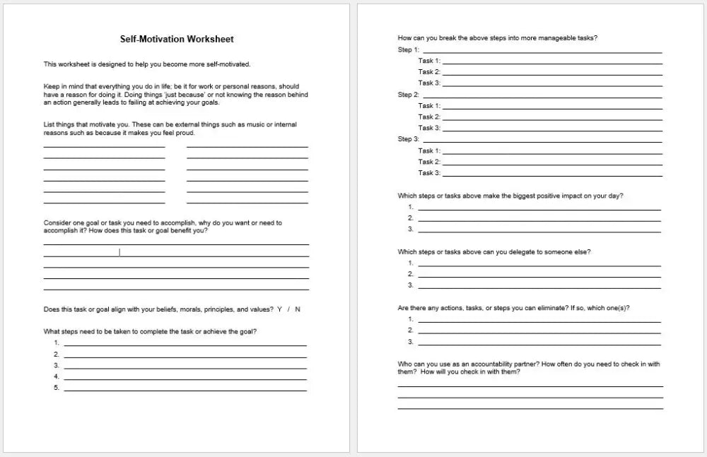 Self Motivation Checklist And Worksheet Printable Worksheets Checklists Plr