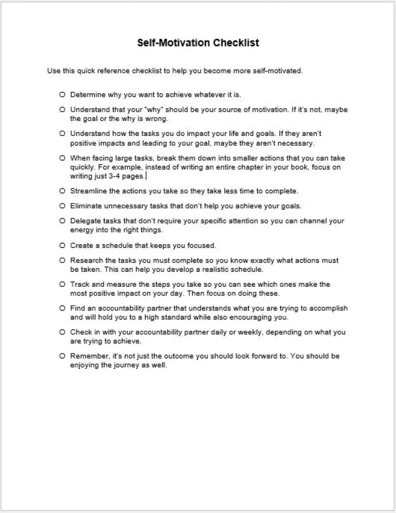 Self Motivation Checklist And Worksheet Printable Worksheets Checklists Plr
