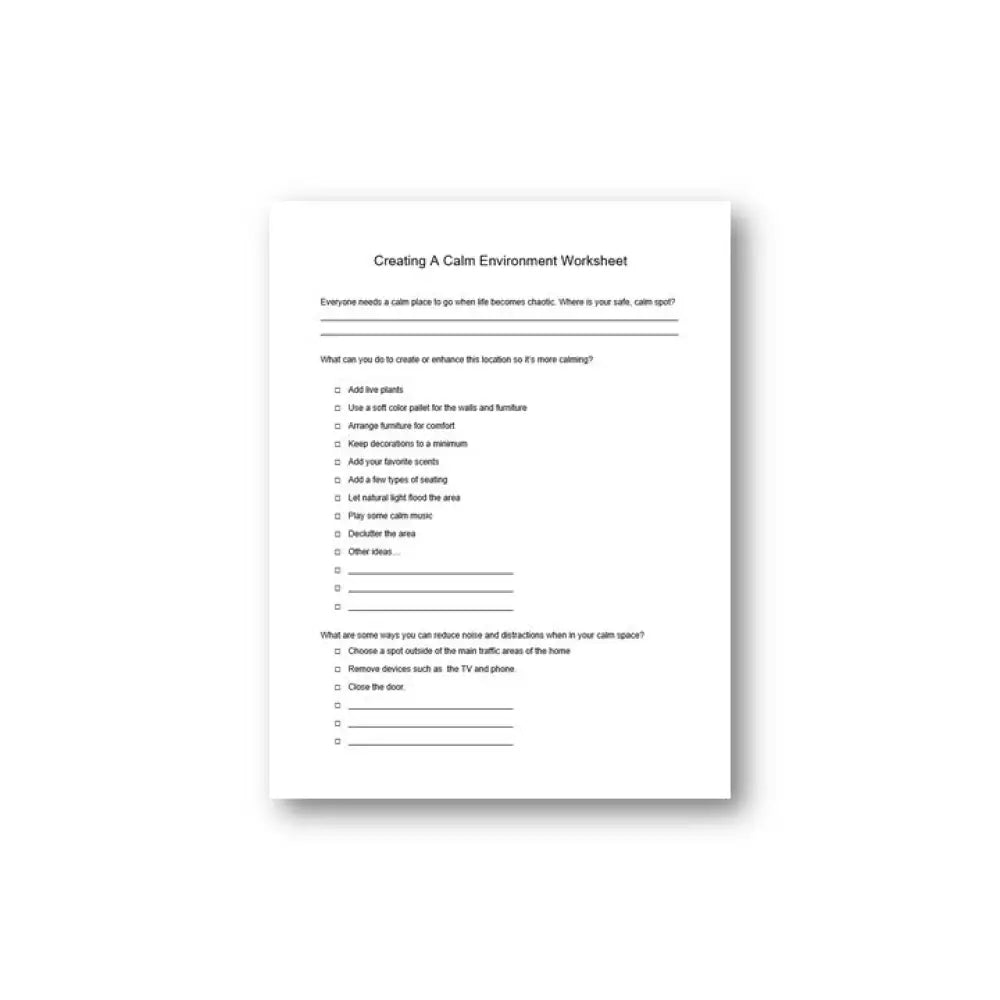 Creating a Calm Environment Worksheet PLR