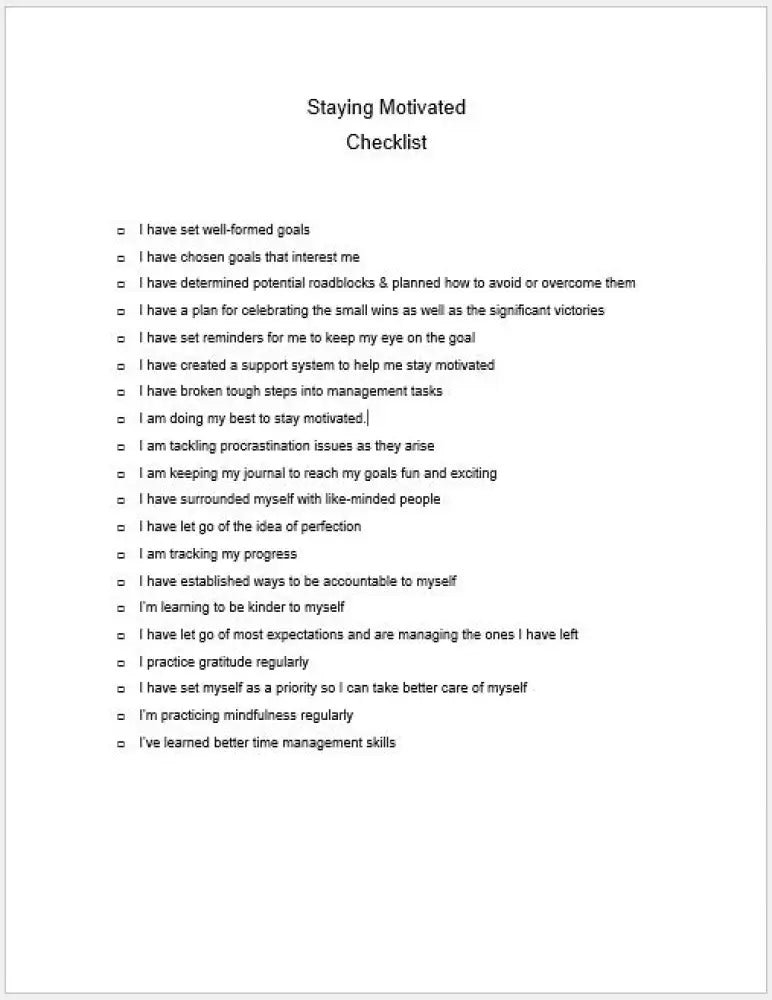 Stay Motivated To Achieve Your Goals Checklist And Worksheet Printable Worksheets Checklists Plr