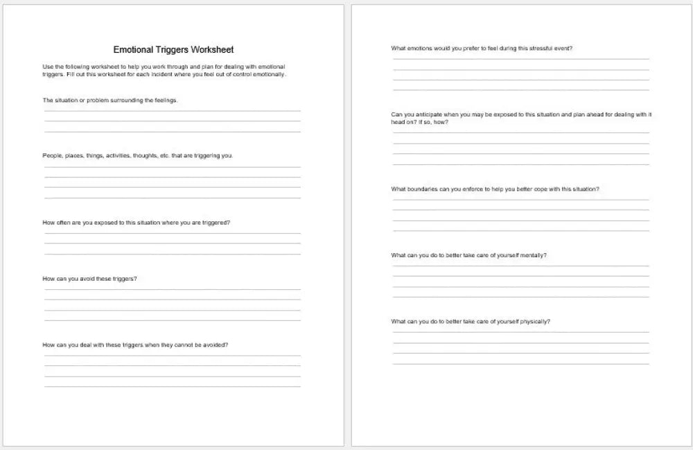 Steps To Coping With Emotional Triggers Checklist And Worksheet Printable Worksheets Checklists Plr