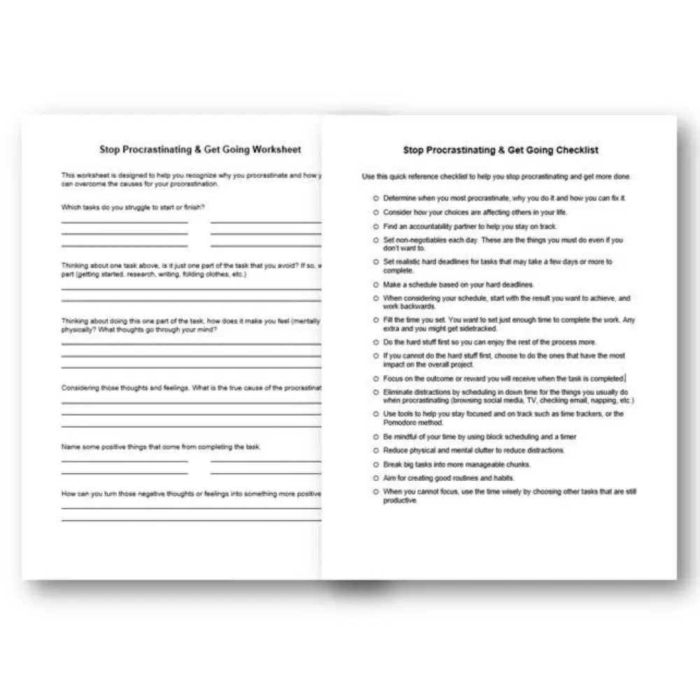 Stop Procrastinating & Get Going Checklist And Worksheet Printable Worksheets Checklists Plr