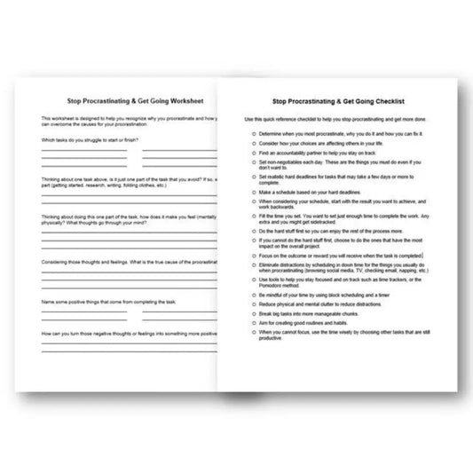 Stop Procrastinating & Get Going Checklist And Worksheet Printable Worksheets Checklists Plr