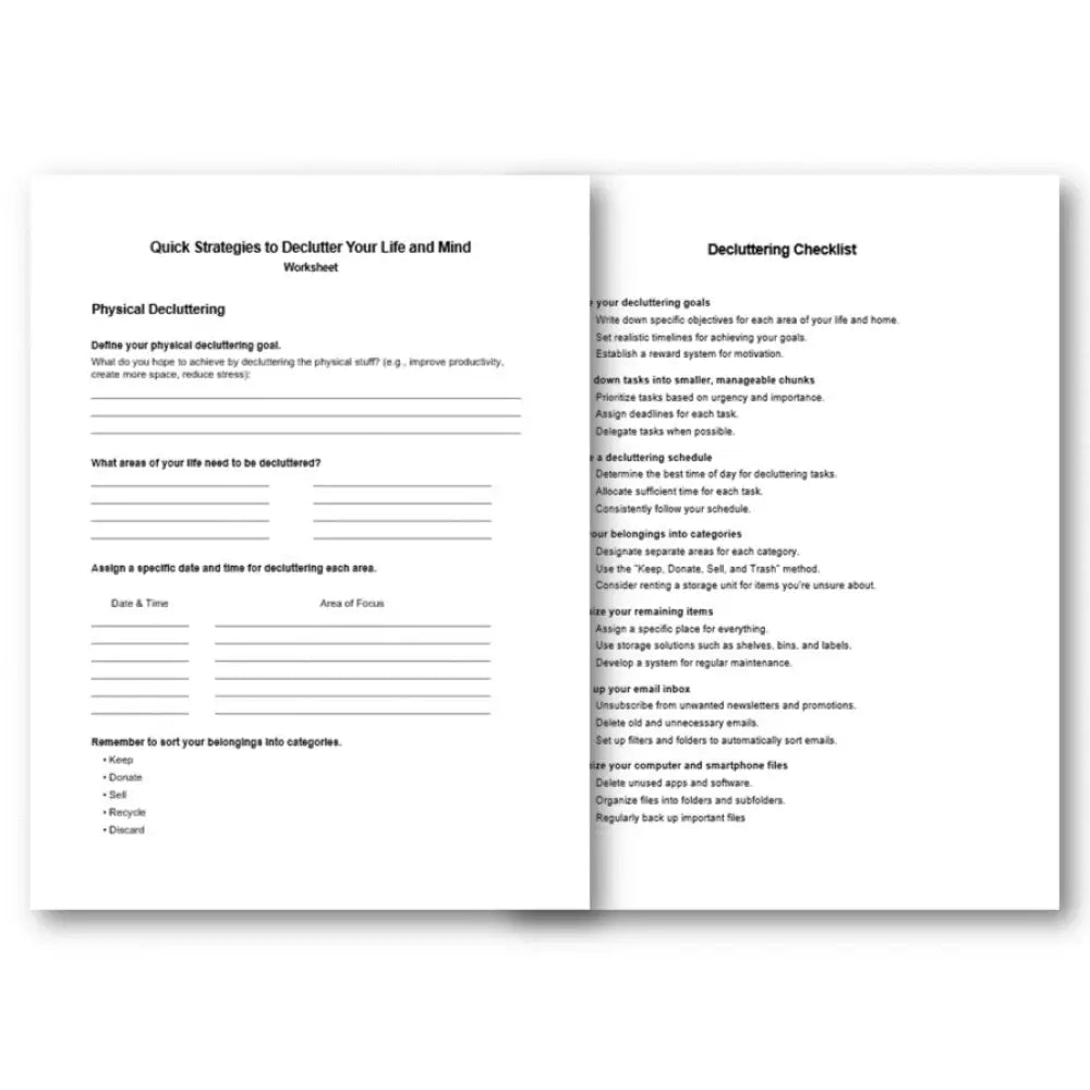Declutter Strategies Worksheet.pdf Strategies to Declutter Your Life & Mind Checklist & Worksheet