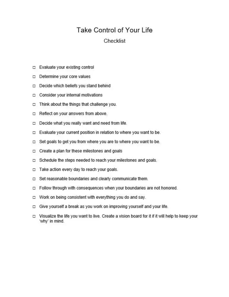 take control of your life checklist