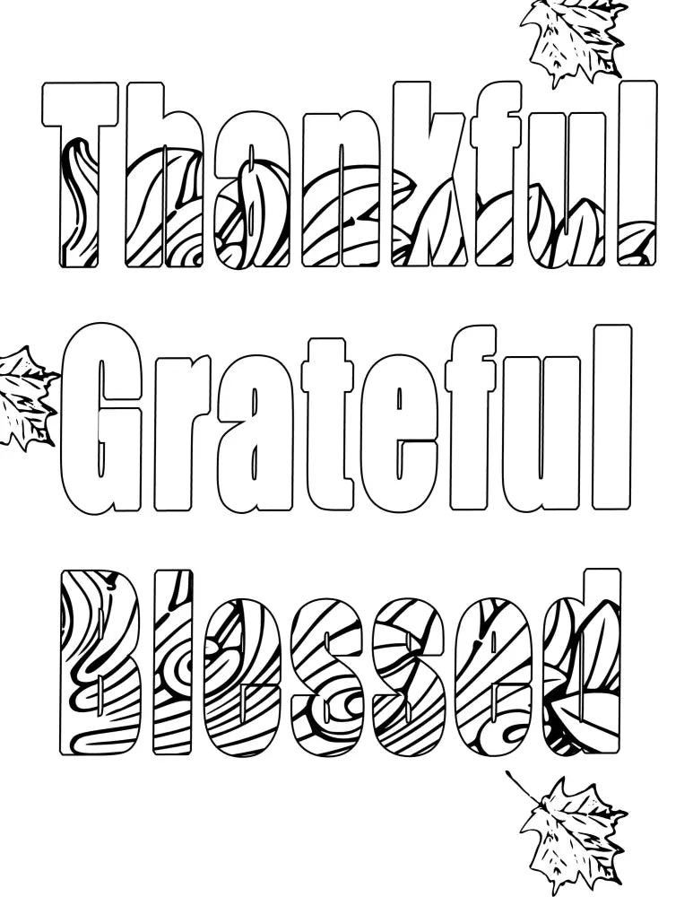 ’Thankful Grateful Blessed’ Plr Coloring Page Pages