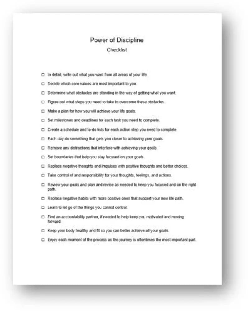 The Power Of Discipline Checklist And Worksheet Printable Worksheets Checklists Plr