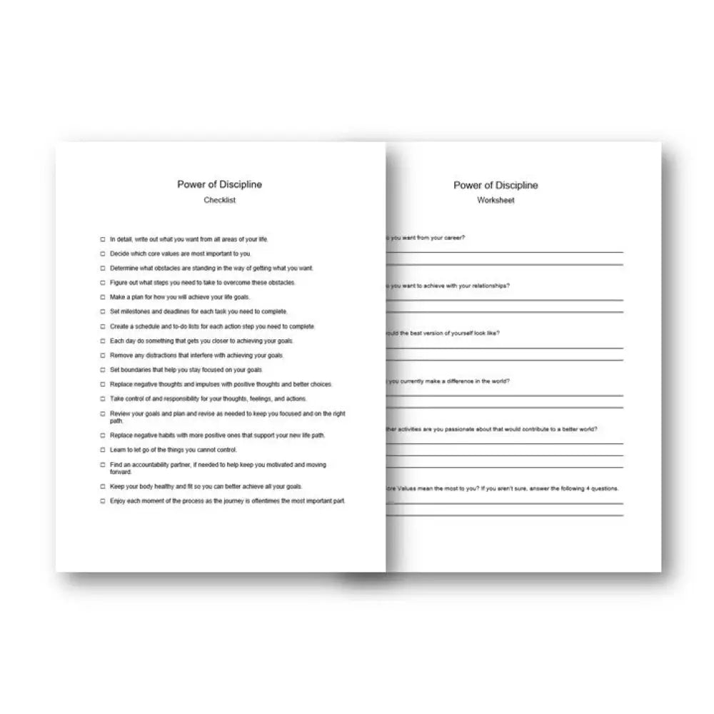 The Power Of Discipline Checklist And Worksheet Printable Worksheets Checklists Plr
