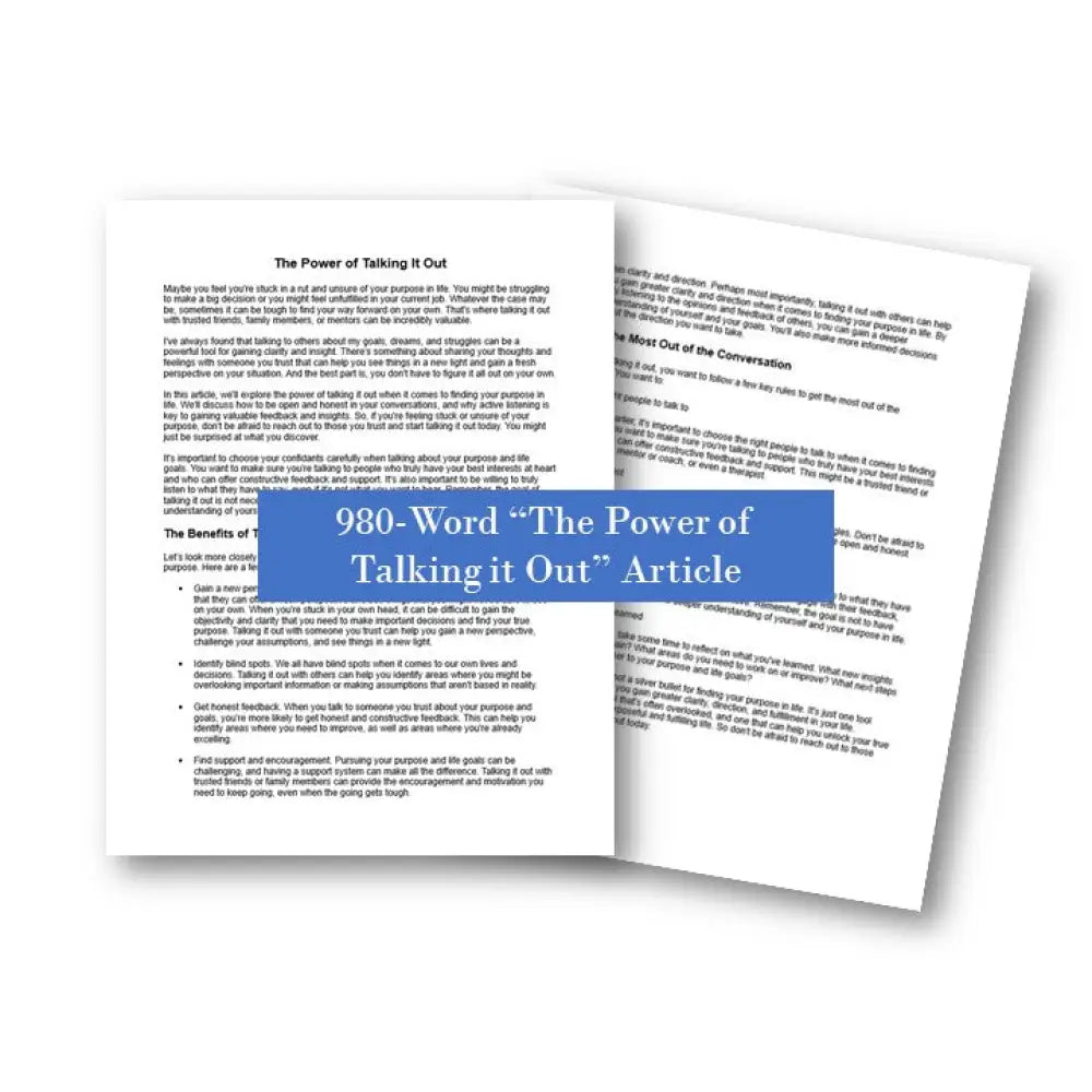 The Power of Talking it Out to Find Your Purpose PLR Article