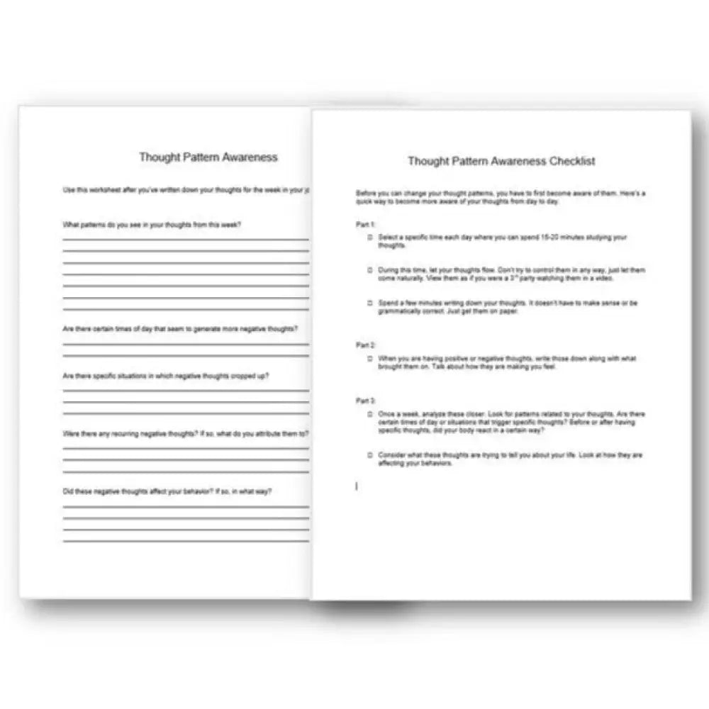 Thought Pattern Awareness Checklist And Worksheet Printable Worksheets Checklists Plr