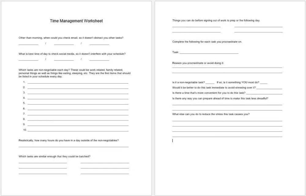 Time Management Checklist And Worksheet Printable Worksheets Checklists Plr