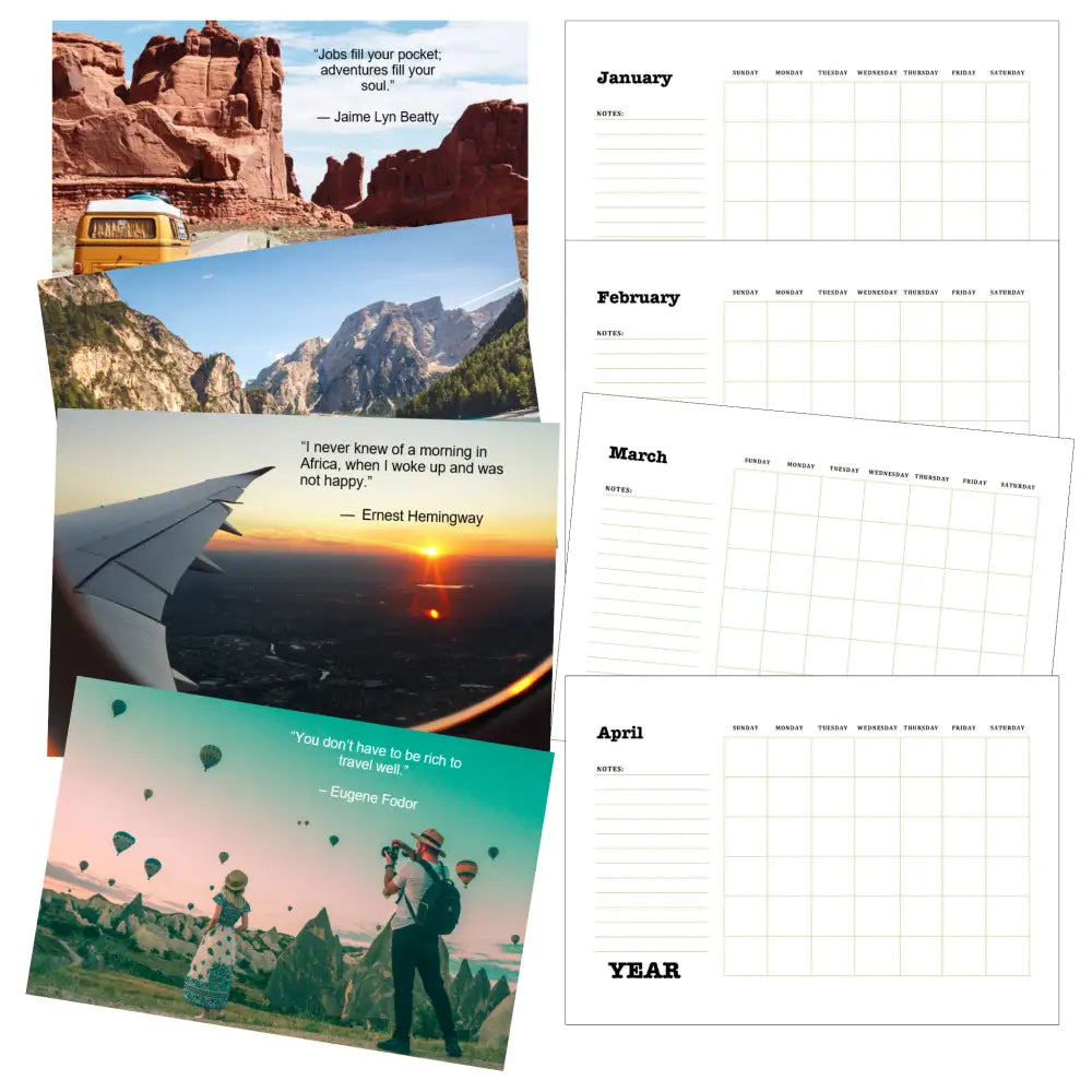 travel inspiration printable calendar plr