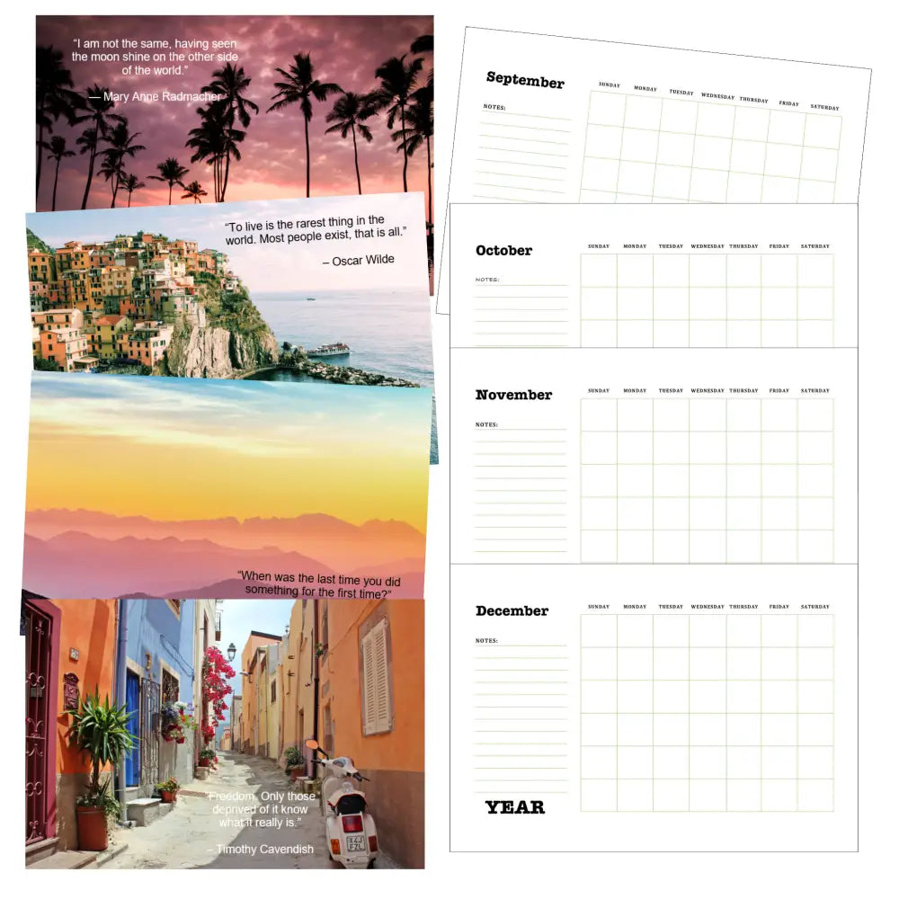 travel inspiration printable calendar plr