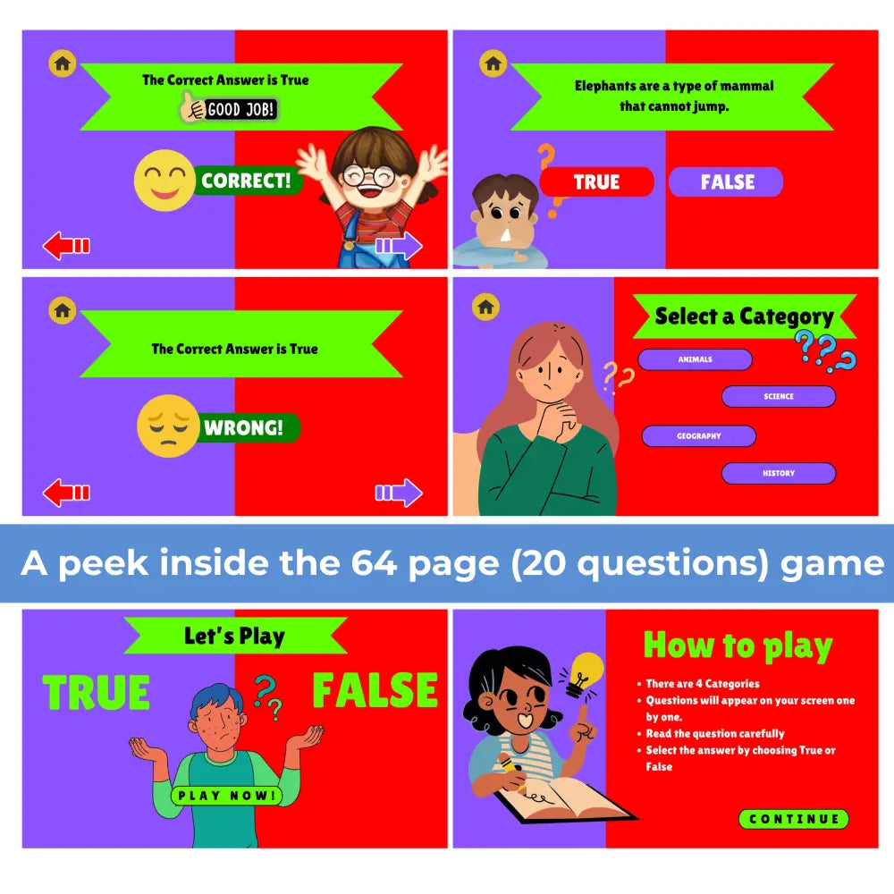 True Or False Quizzes Kid’s Game- Plr Rights Printable Journals