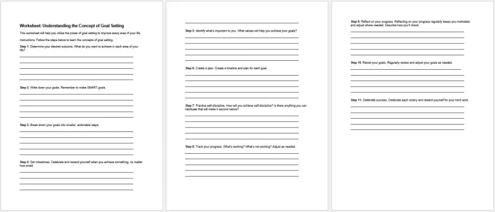 Understanding The Concept Of Goal Setting Checklist And Worksheet Printable Worksheets Checklists