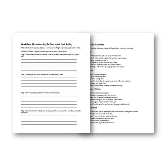 Understanding The Concept Of Goal Setting Checklist And Worksheet Printable Worksheets Checklists