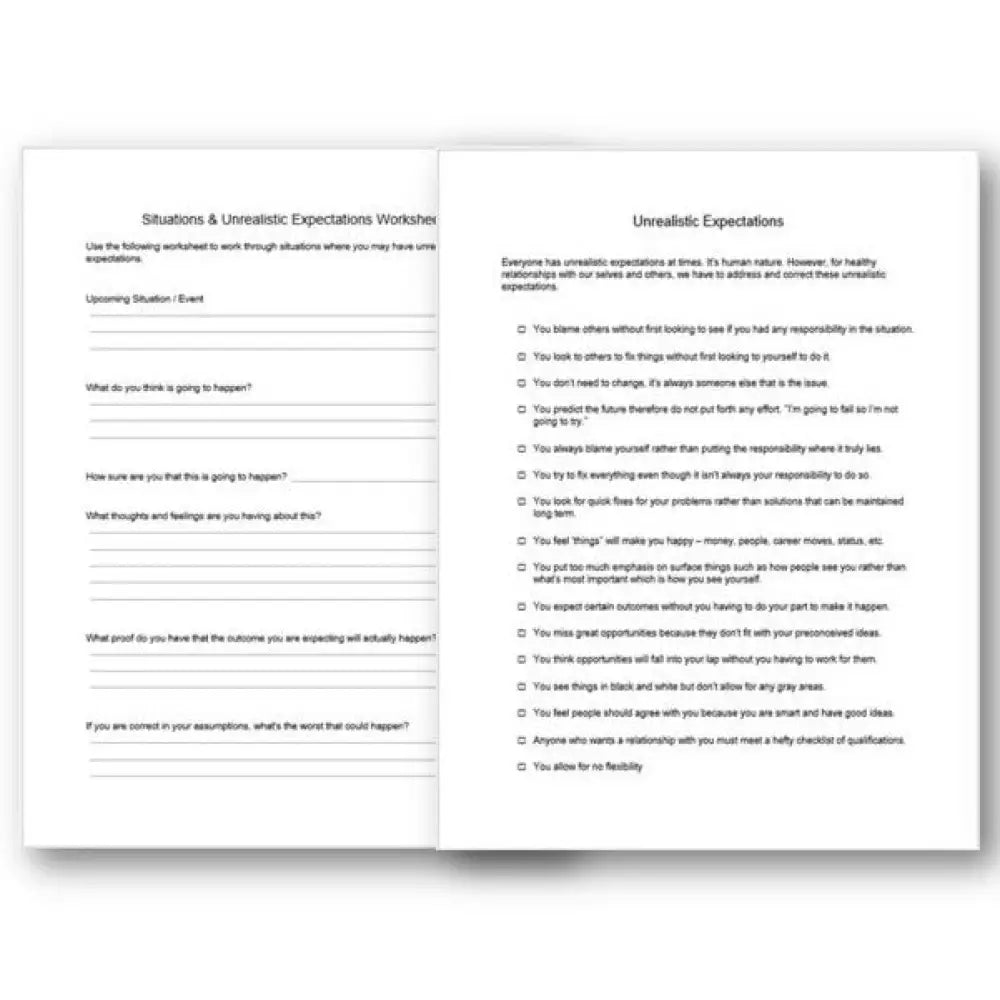 Unrealistic Expectations Checklist And Worksheet Printable Worksheets Checklists Plr