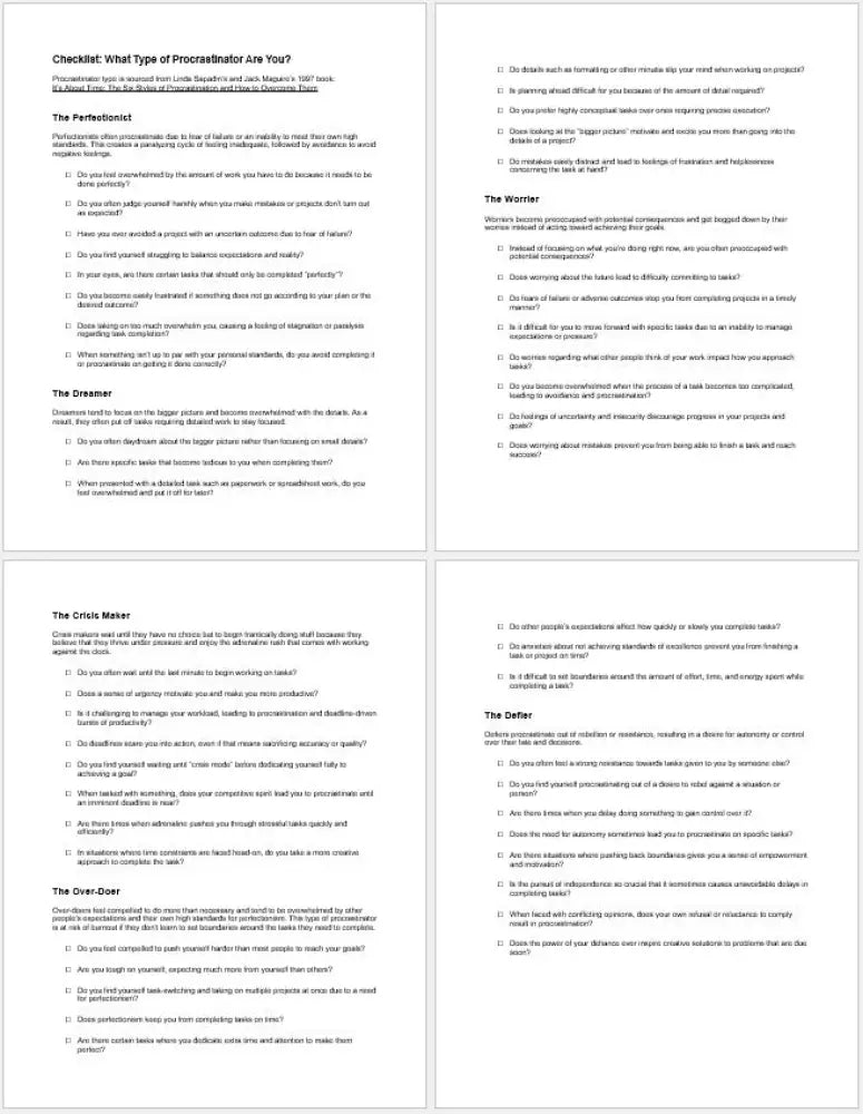 Why Do I Procrastinate Checklist And Worksheet Printable Worksheets Checklists Plr