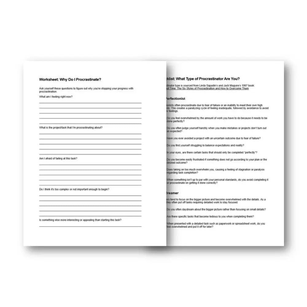 Why Do I Procrastinate Checklist And Worksheet Printable Worksheets Checklists Plr