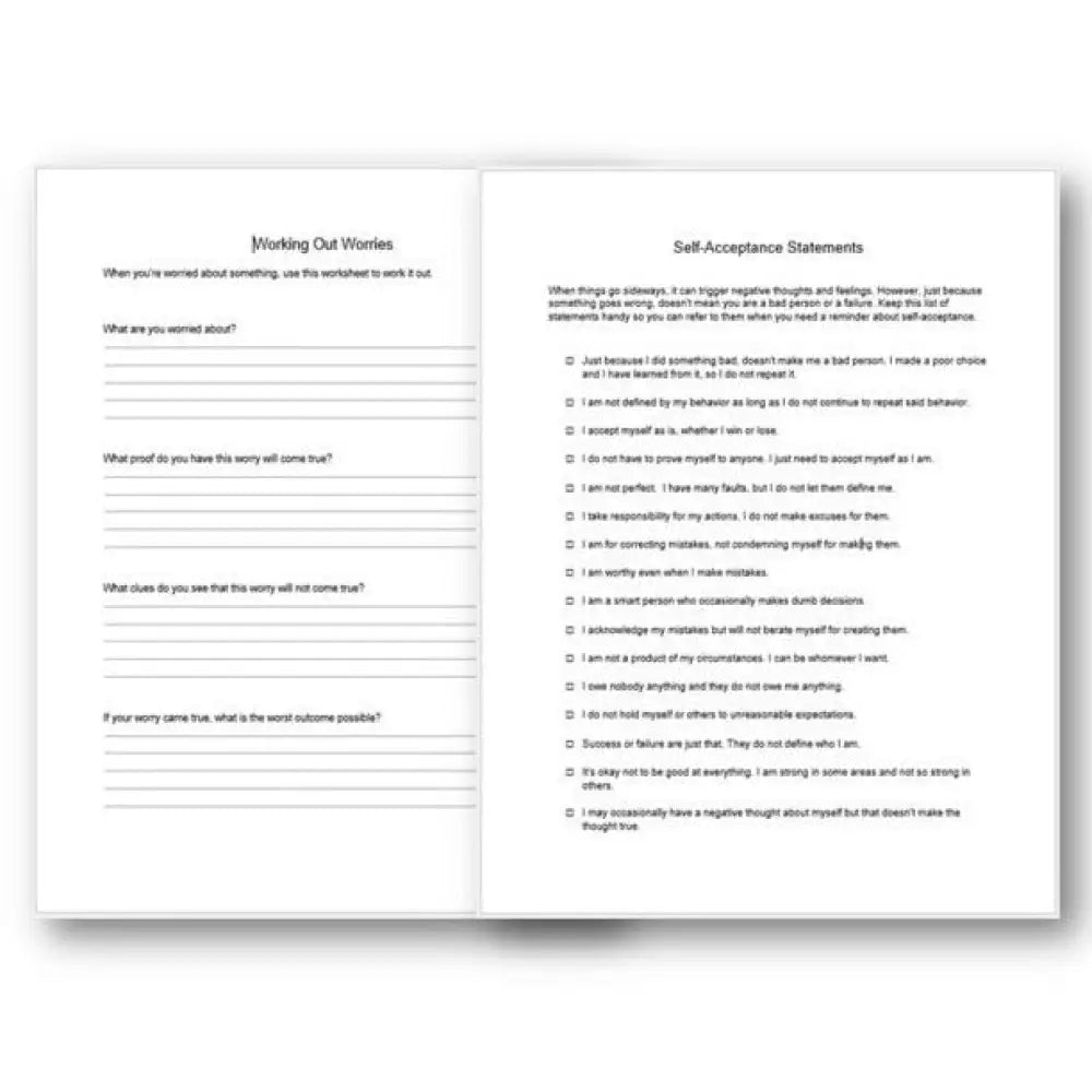 Working Out Worries & Self-Acceptance Statements Checklist And Worksheet Printable Worksheets