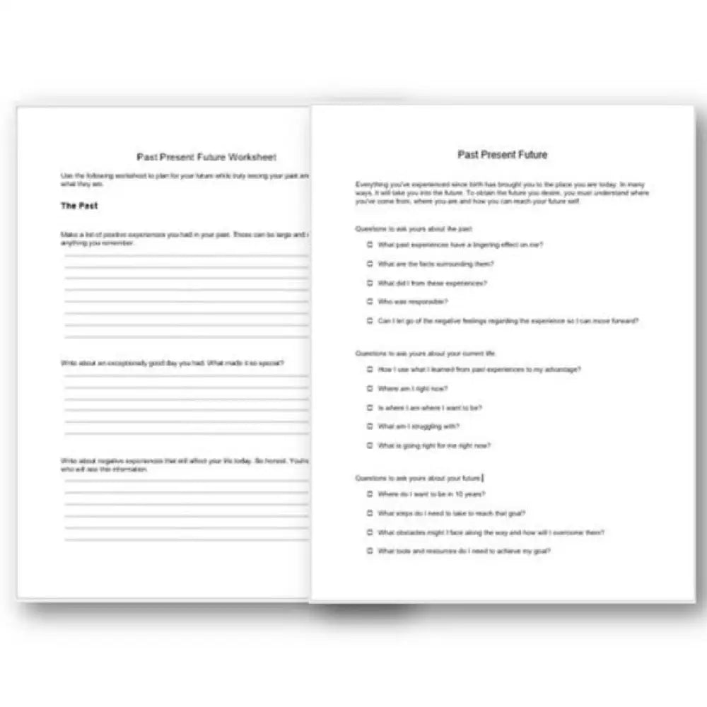Working Through Your Past Present And Future Checklist Worksheet Printable Worksheets Checklists Plr