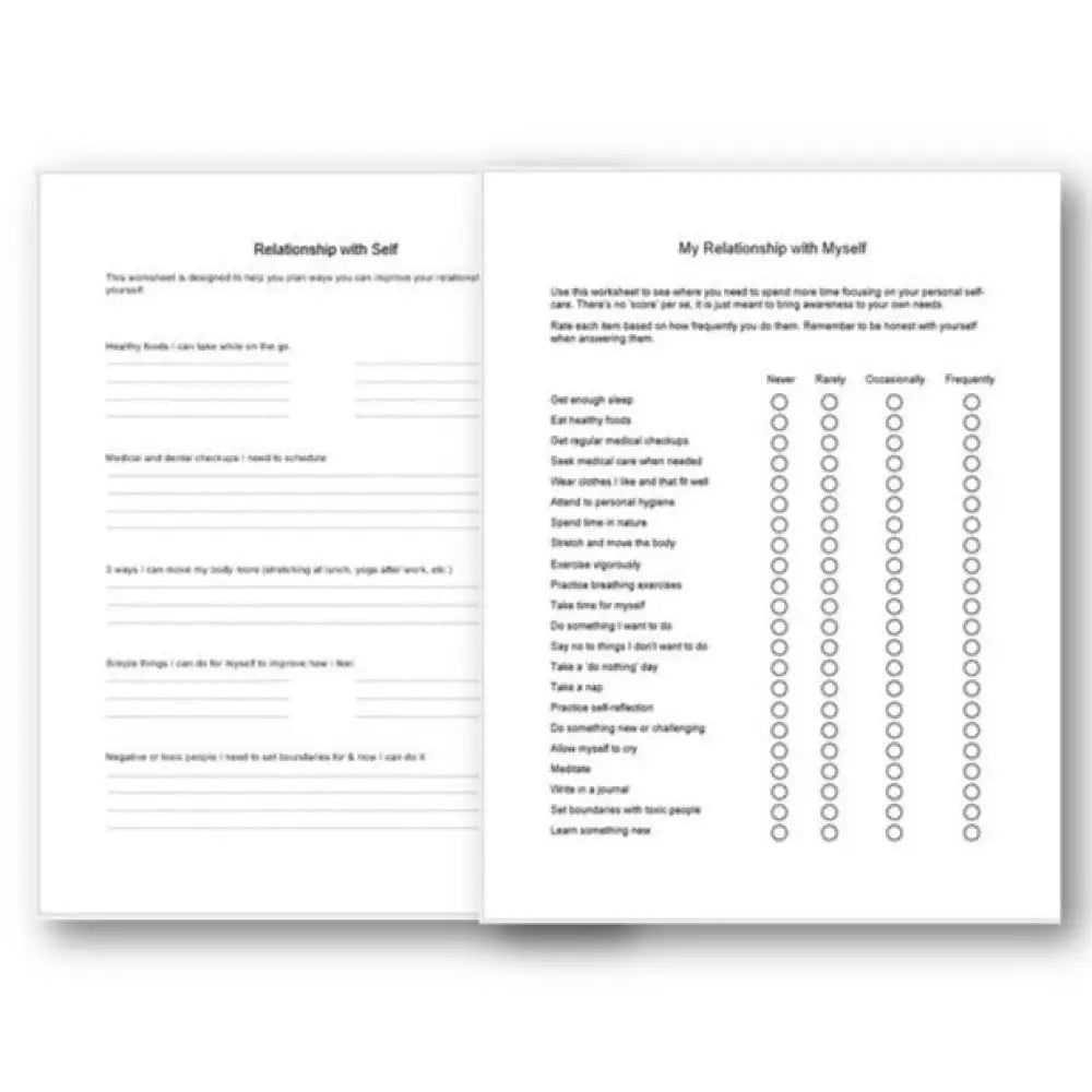 Your Relationship With Yourself Checklist And Worksheet Printable Worksheets Checklists Plr